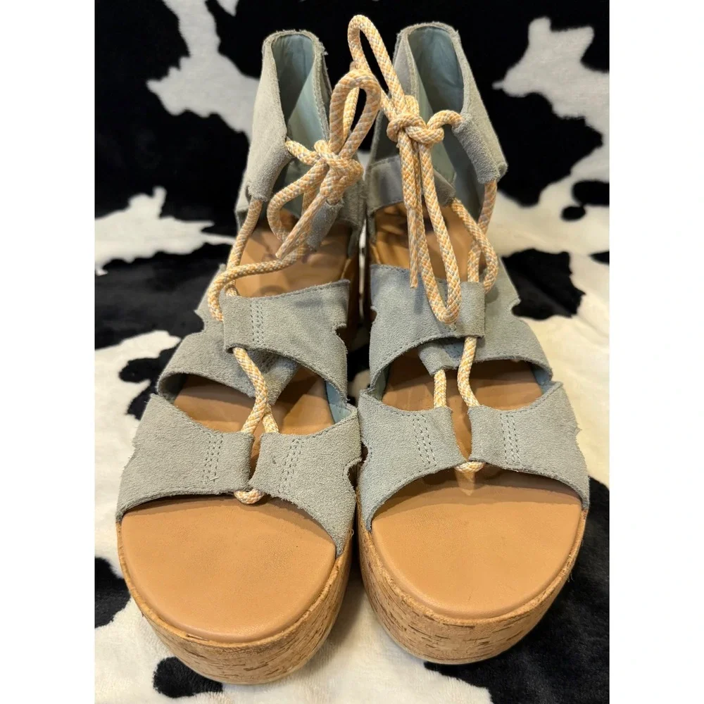 Sorel Joanie III Lace Wedge Sandals Sage Suede Platform NL4626-461 Womens 9